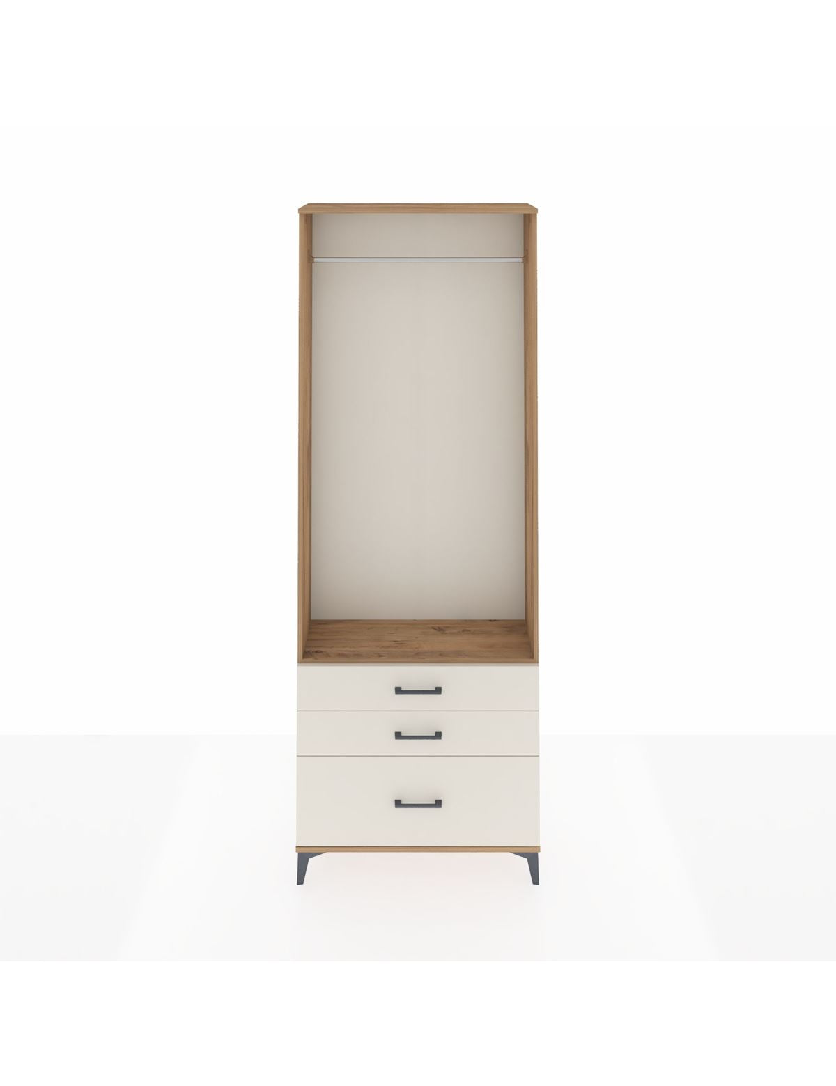 Arges Dolap Tek Raflı 3 Çekmeceli Tek Askılı 88x30x243 Çam-Aytaşı