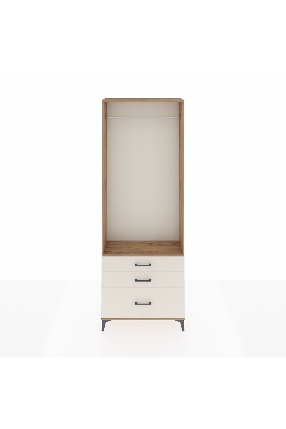 Arges Dolap Tek Raflı 3 Çekmeceli Tek Askılı 88x30x243 Çam-Aytaşı