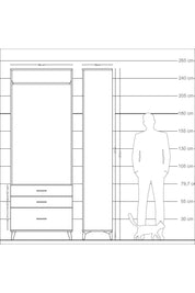 Arges Dolap Tek Raflı 3 Çekmeceli Tek Askılı 88x30x243 Antrasit-Çam