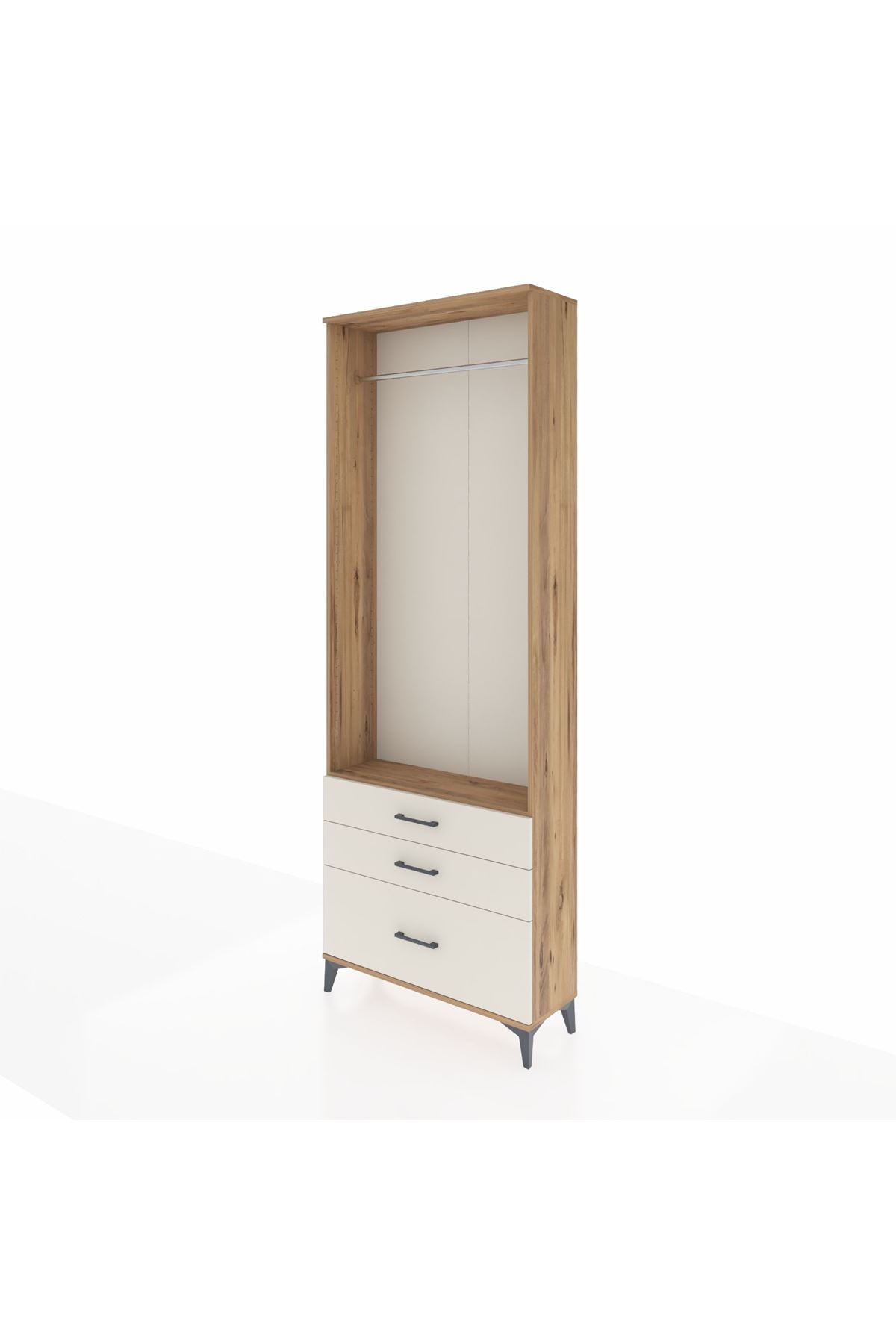 Arges Dolap Tek Raflı 3 Çekmeceli Tek Askılı 88x30x243 Çam-Aytaşı