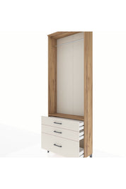Arges Dolap Tek Raflı 3 Çekmeceli Tek Askılı 88x30x243 Çam-Aytaşı