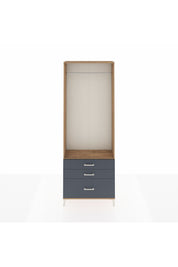 Arges Dolap Tek Raflı 3 Çekmeceli Tek Askılı 88x30x243 Çam-Antrasit