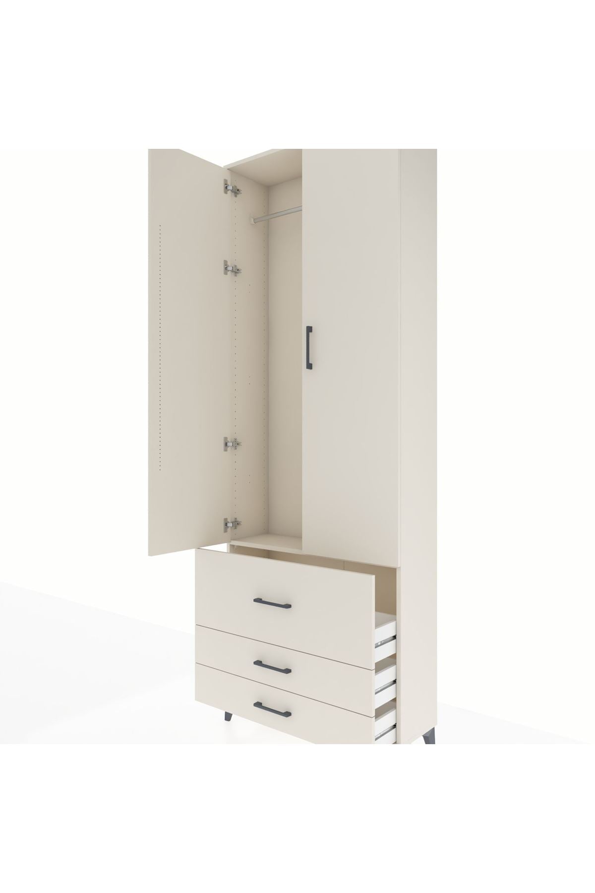 Arges Dolap Tek Raflı 3 Çekmeceli Tek Askılı 88x30x243 Aytaşı-Aytaşı