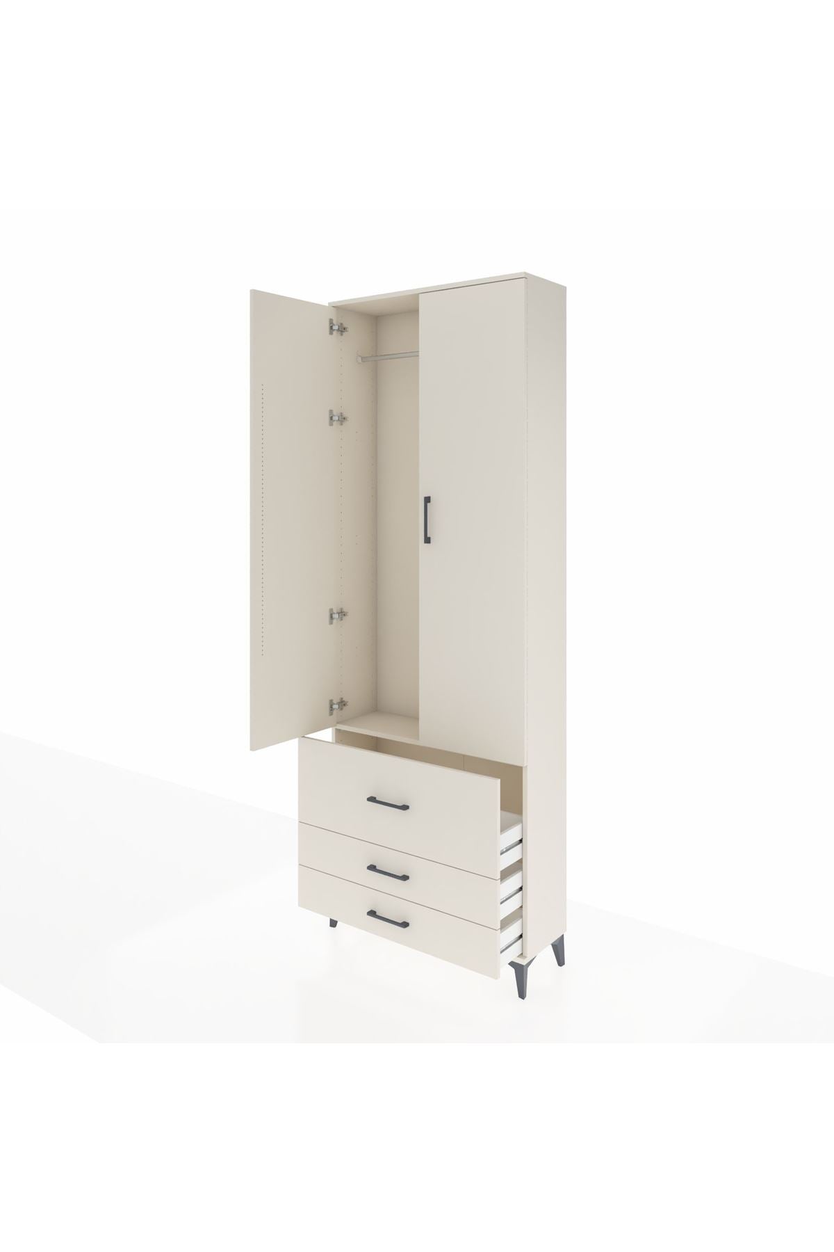 Arges Dolap Tek Raflı 3 Çekmeceli Tek Askılı 88x30x243 Aytaşı-Aytaşı