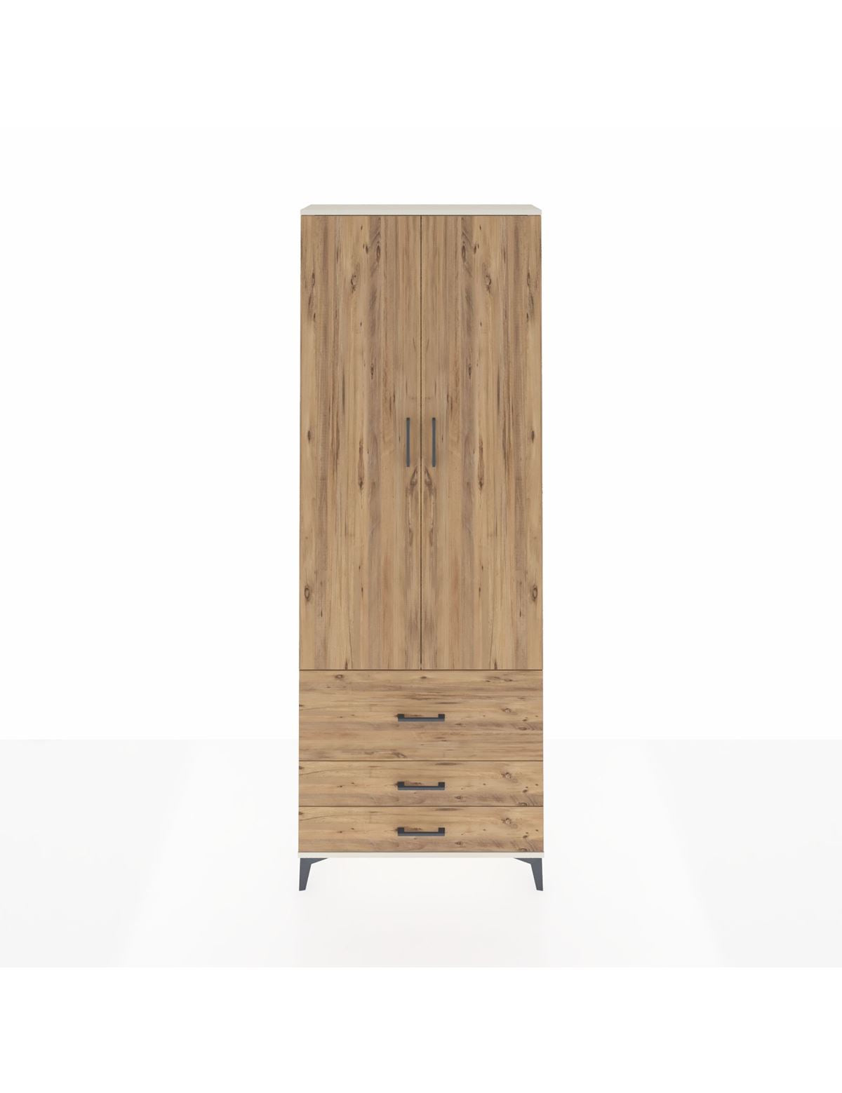 Arges Dolap Tek Raflı 3 Çekmeceli Tek Askılı 88x30x243 Aytaşı-Çam