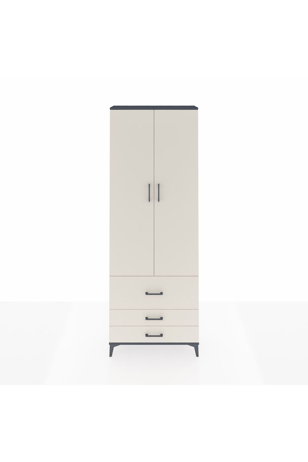 Arges Dolap Tek Raflı 3 Çekmeceli Tek Askılı 88x30x243 Antrasit-Aytaşı