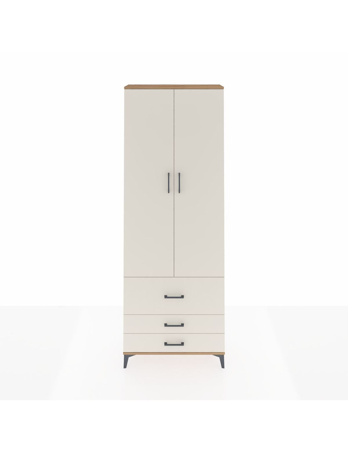 Arges Dolap Tek Raflı 3 Çekmeceli Tek Askılı 88x30x243 Çam-Aytaşı