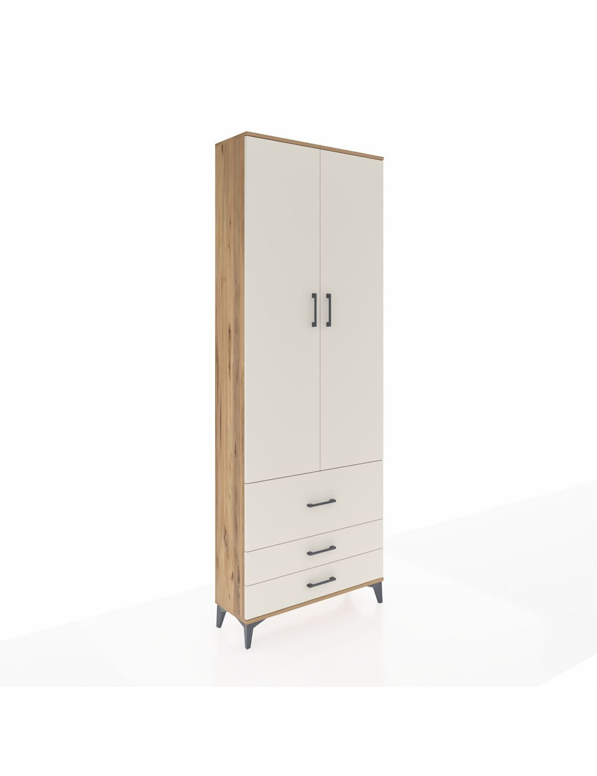 Arges Dolap Tek Raflı 3 Çekmeceli Tek Askılı 88x30x243 Çam-Aytaşı