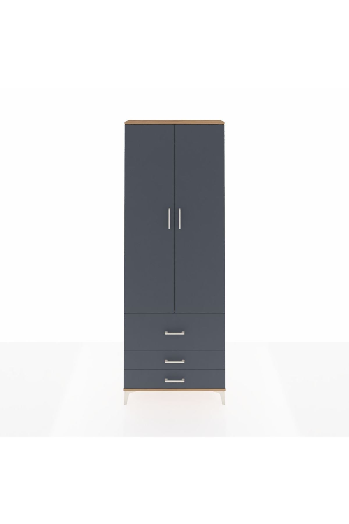 Arges Dolap Tek Raflı 3 Çekmeceli Tek Askılı 88x30x243 Çam-Antrasit