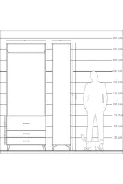 Arges Dolap Tek Raflı 3 Çekmeceli Tek Askılı 88x30x243 Aytaşı-Antrasit