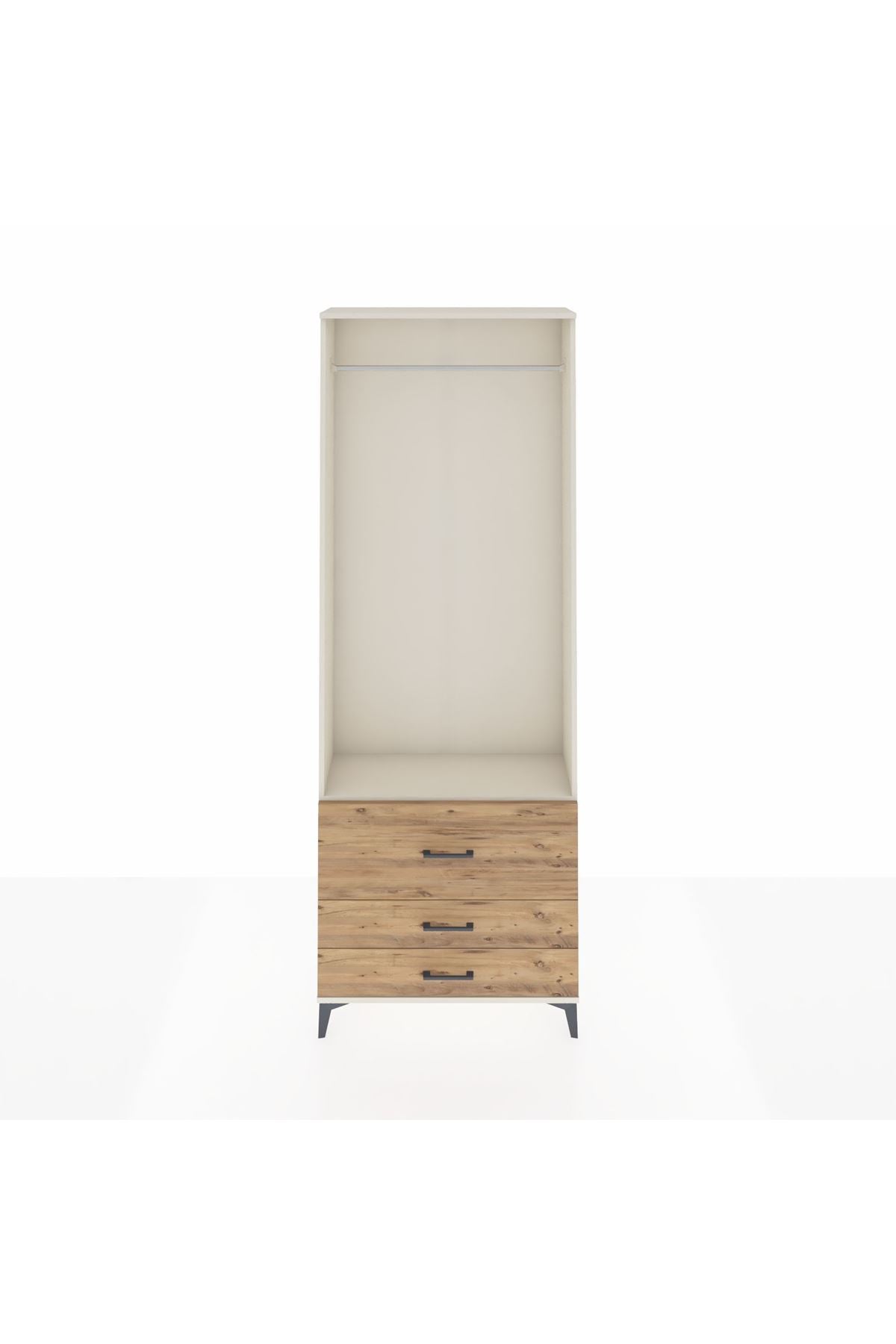 Arges Dolap Tek Raflı 3 Çekmeceli Tek Askılı 88x30x243 Aytaşı-Çam