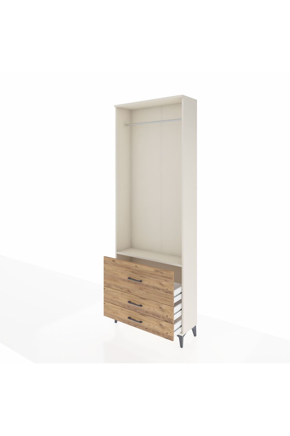 Arges Dolap Tek Raflı 3 Çekmeceli Tek Askılı 88x30x243 Aytaşı-Çam