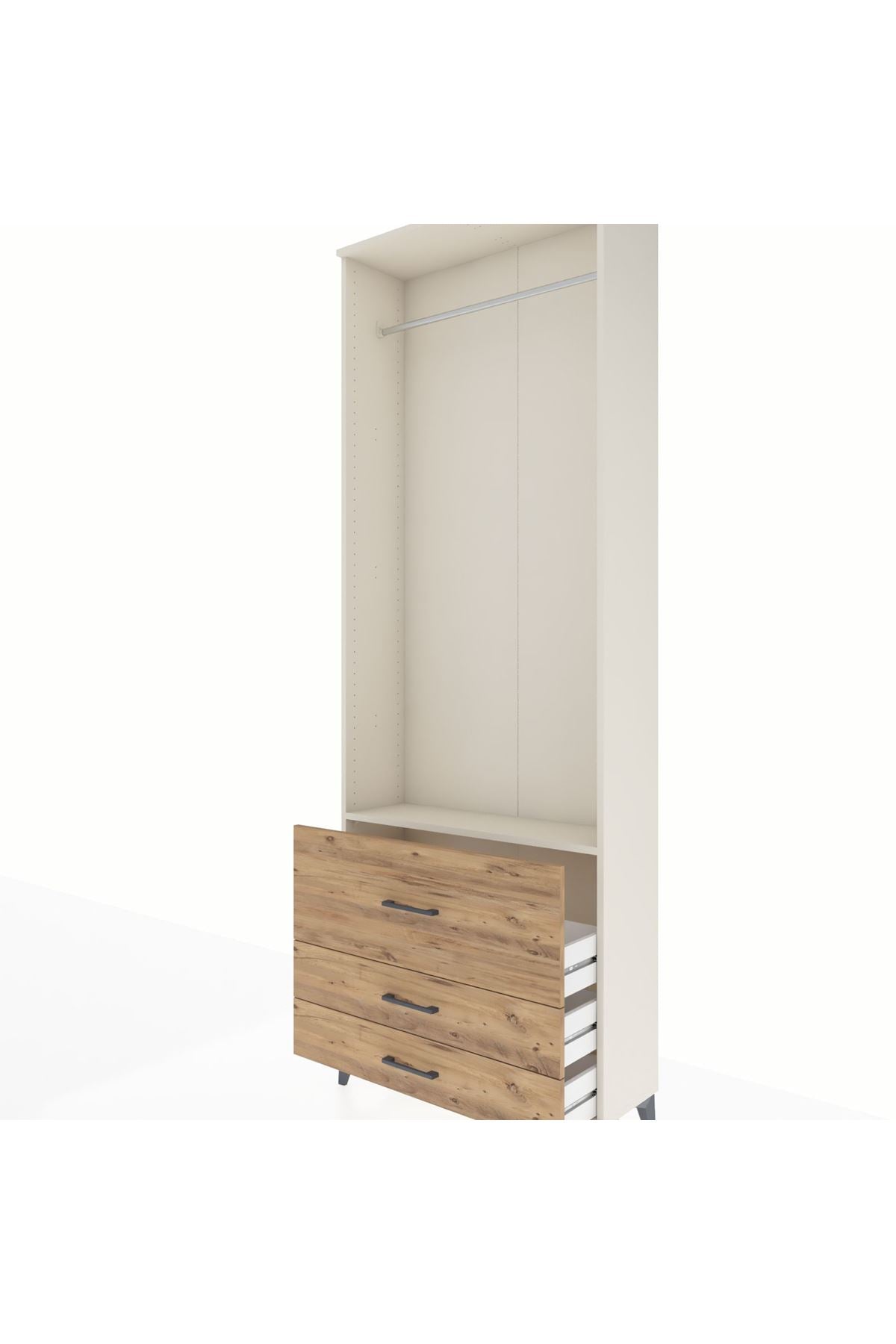 Arges Dolap Tek Raflı 3 Çekmeceli Tek Askılı 88x30x243 Aytaşı-Çam