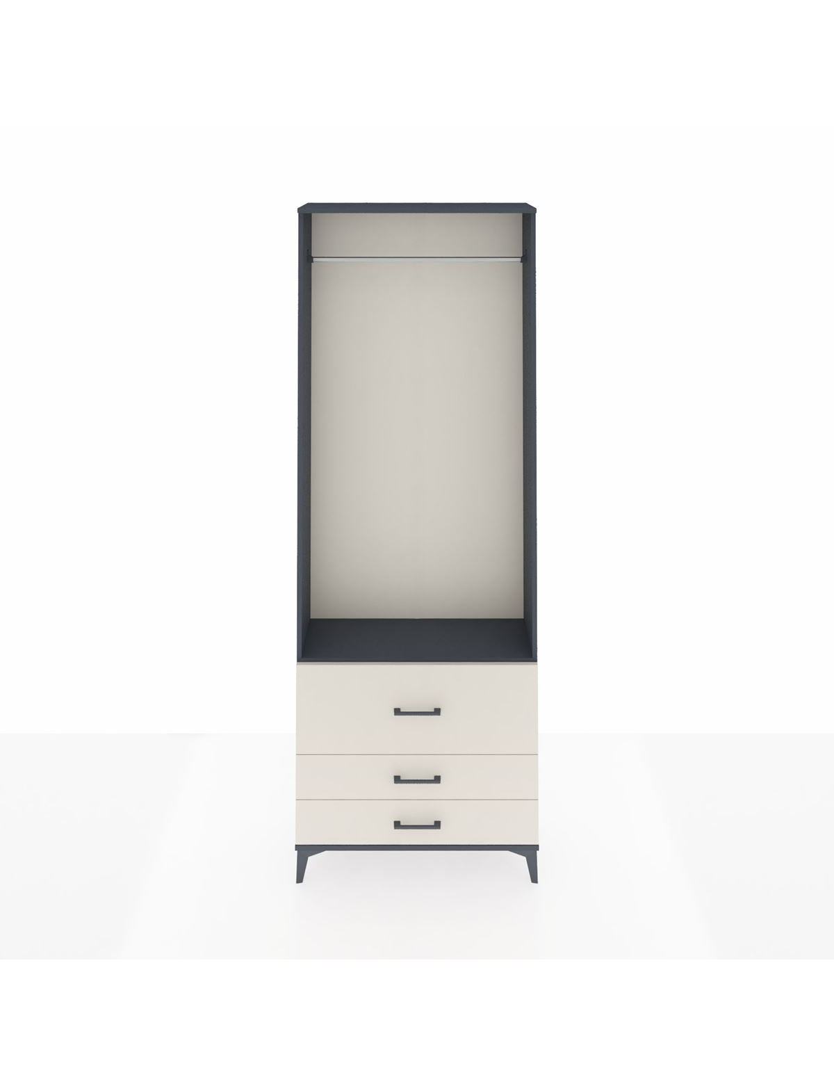 Arges Dolap Tek Raflı 3 Çekmeceli Tek Askılı 88x30x243 Antrasit-Aytaşı
