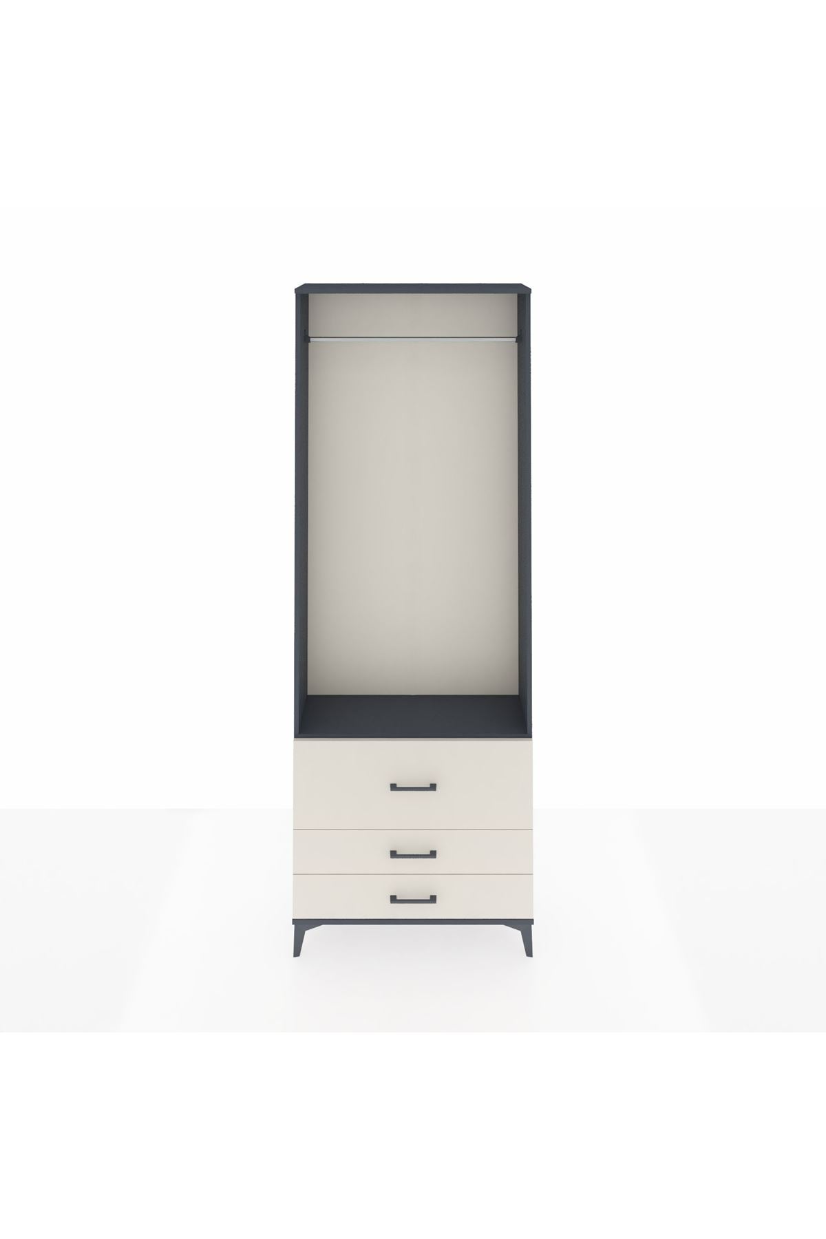 Arges Dolap Tek Raflı 3 Çekmeceli Tek Askılı 88x30x243 Antrasit-Aytaşı