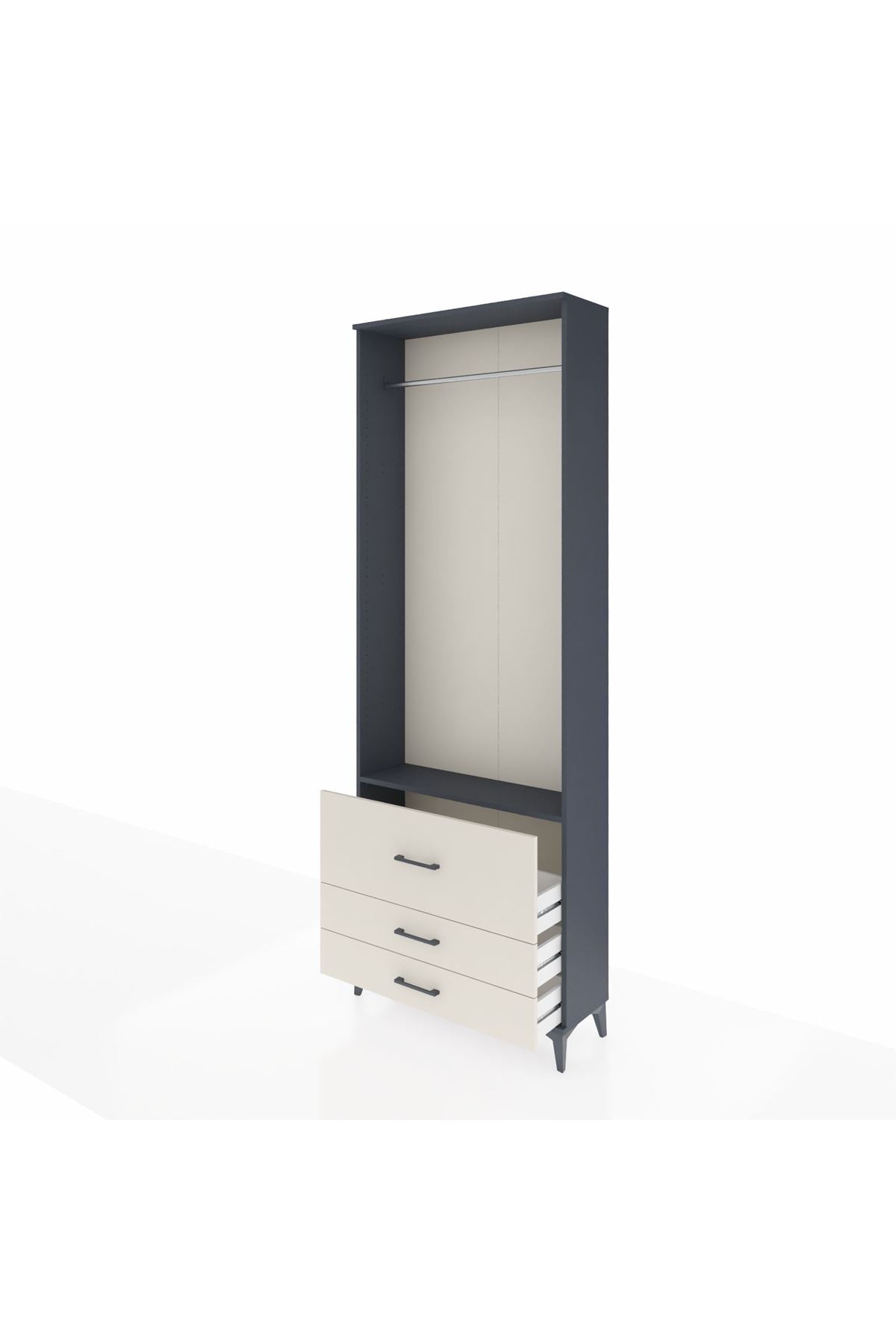 Arges Dolap Tek Raflı 3 Çekmeceli Tek Askılı 88x30x243 Antrasit-Aytaşı
