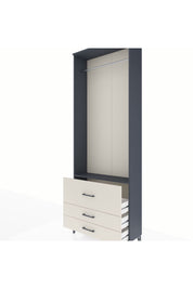 Arges Dolap Tek Raflı 3 Çekmeceli Tek Askılı 88x30x243 Antrasit-Aytaşı