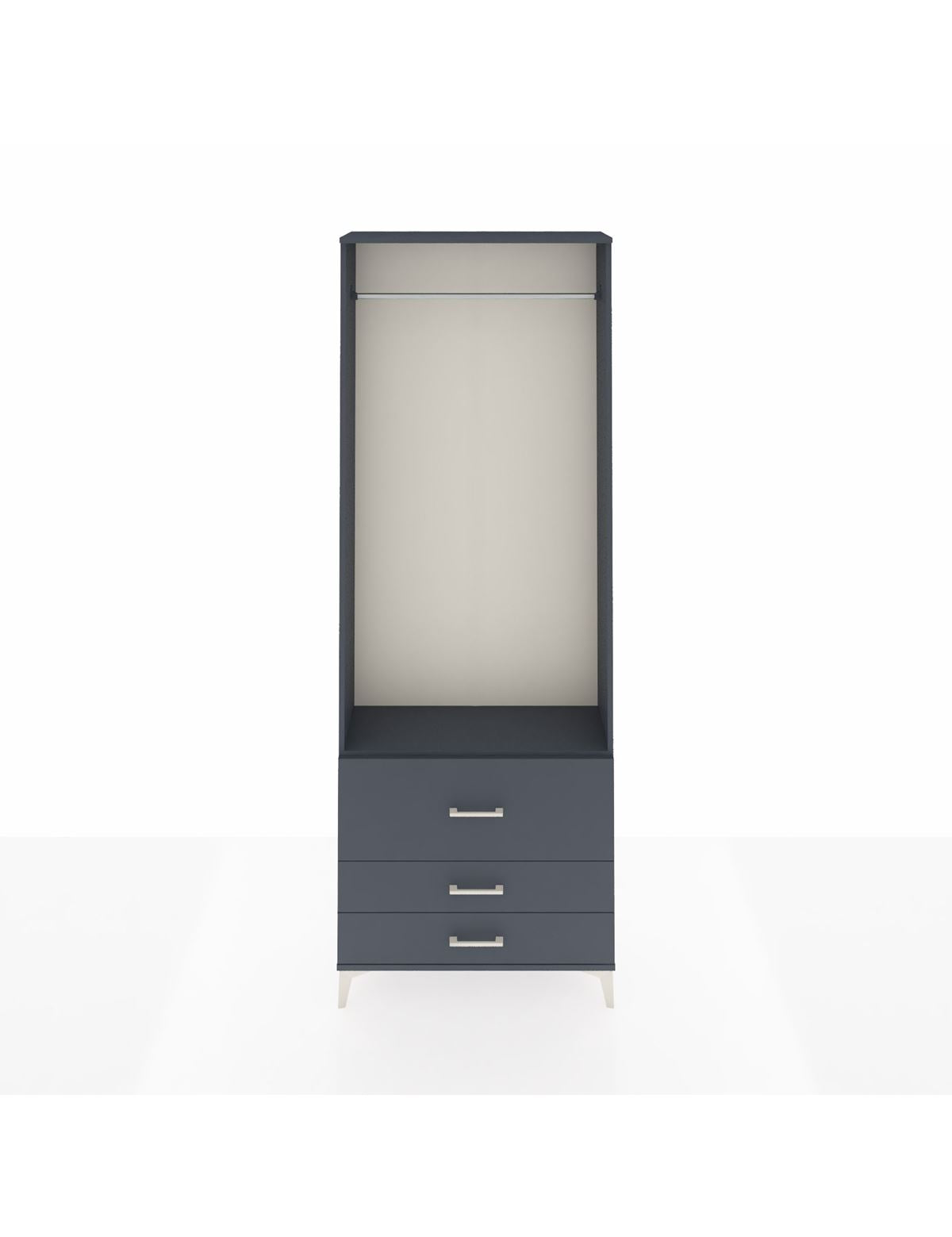 Arges Dolap Tek Raflı 3 Çekmeceli Tek Askılı 88x30x243 Antrasit-Antrasit