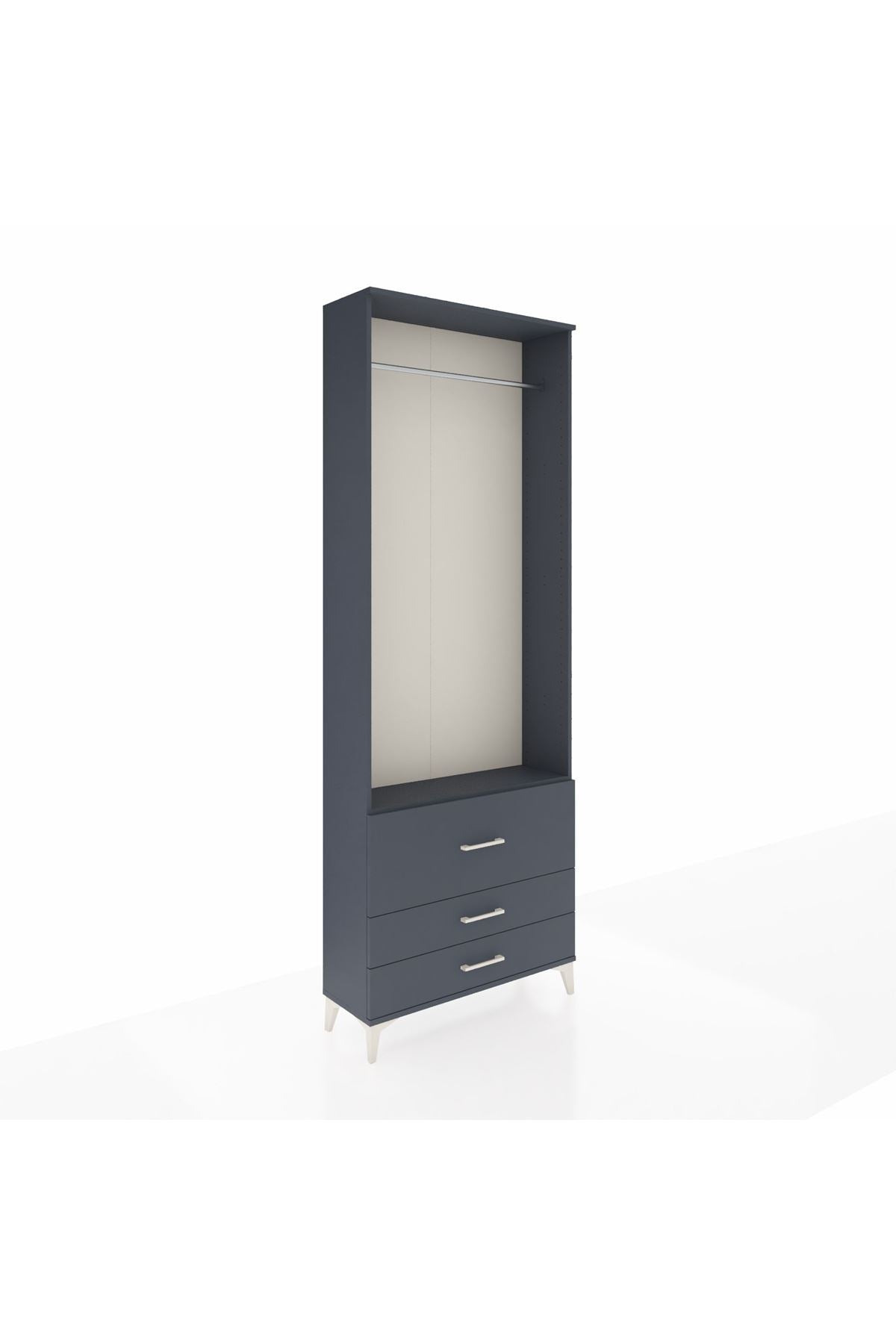 Arges Dolap Tek Raflı 3 Çekmeceli Tek Askılı 88x30x243 Antrasit-Antrasit
