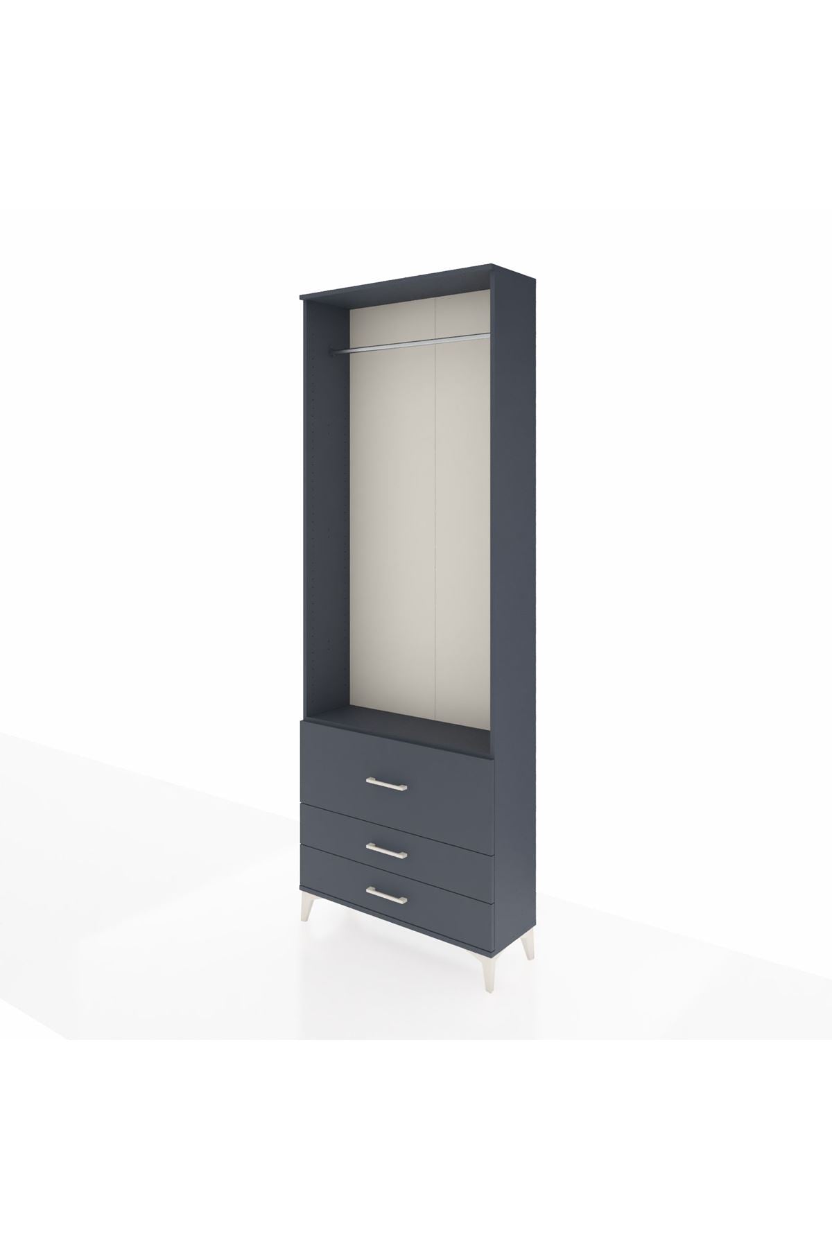 Arges Dolap Tek Raflı 3 Çekmeceli Tek Askılı 88x30x243 Antrasit-Antrasit