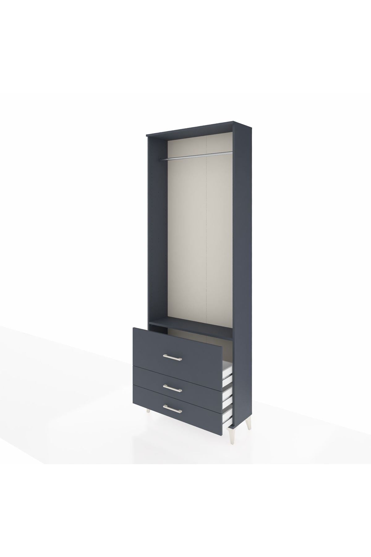 Arges Dolap Tek Raflı 3 Çekmeceli Tek Askılı 88x30x243 Antrasit-Antrasit
