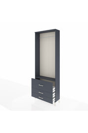 Arges Dolap Tek Raflı 3 Çekmeceli Tek Askılı 88x30x243 Antrasit-Antrasit