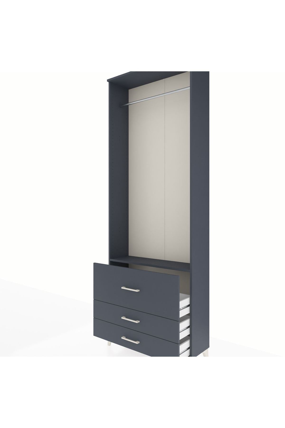 Arges Dolap Tek Raflı 3 Çekmeceli Tek Askılı 88x30x243 Antrasit-Antrasit