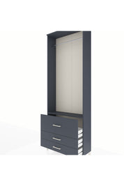 Arges Dolap Tek Raflı 3 Çekmeceli Tek Askılı 88x30x243 Antrasit-Antrasit