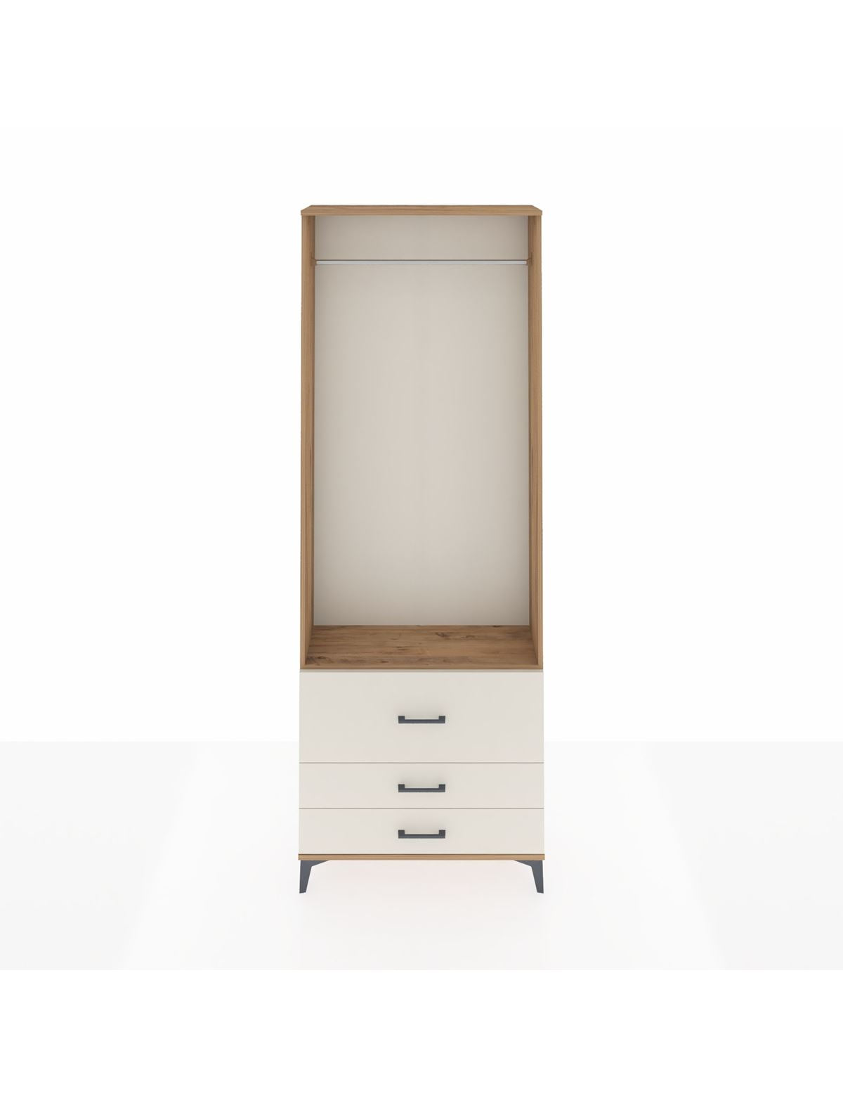 Arges Dolap Tek Raflı 3 Çekmeceli Tek Askılı 88x30x243 Çam-Aytaşı