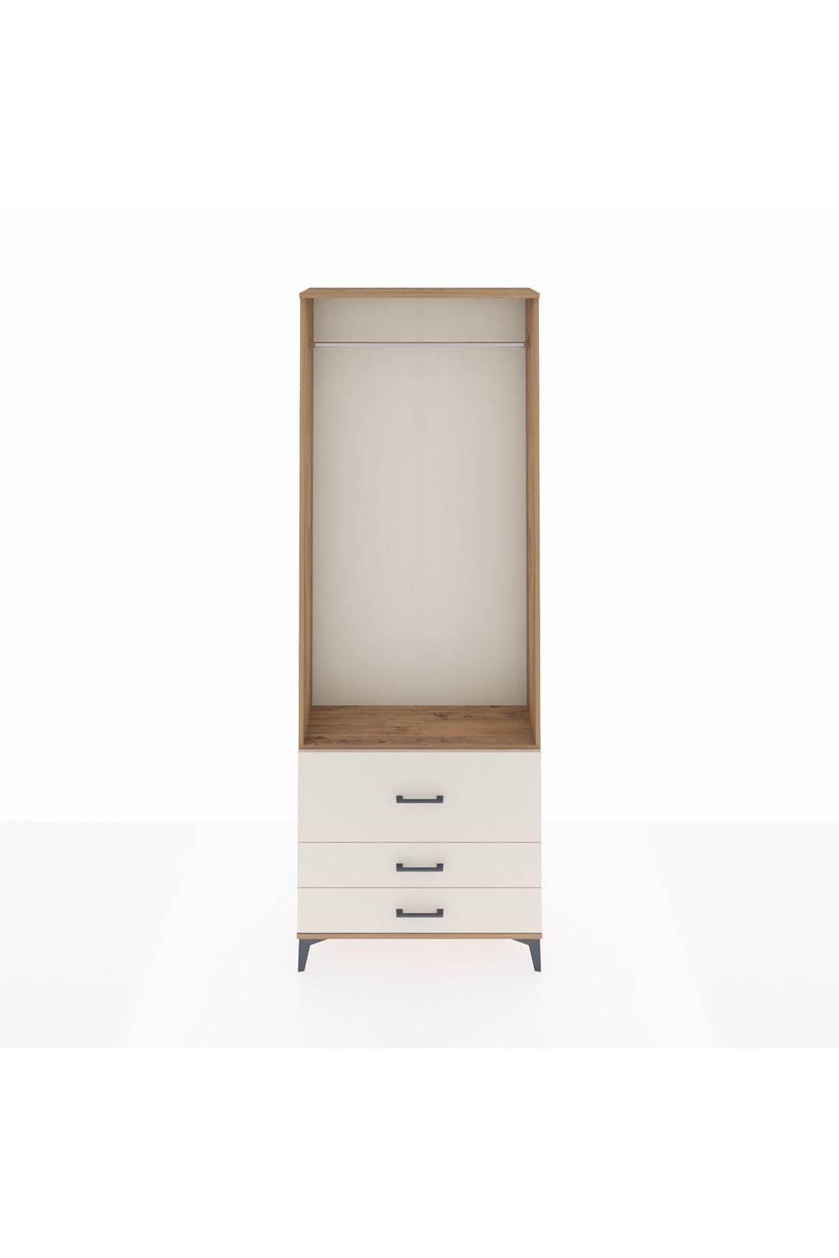 Arges Dolap Tek Raflı 3 Çekmeceli Tek Askılı 88x30x243 Çam-Aytaşı