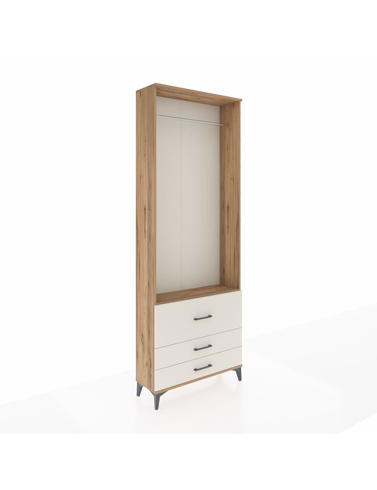 Arges Dolap Tek Raflı 3 Çekmeceli Tek Askılı 88x30x243 Çam-Aytaşı