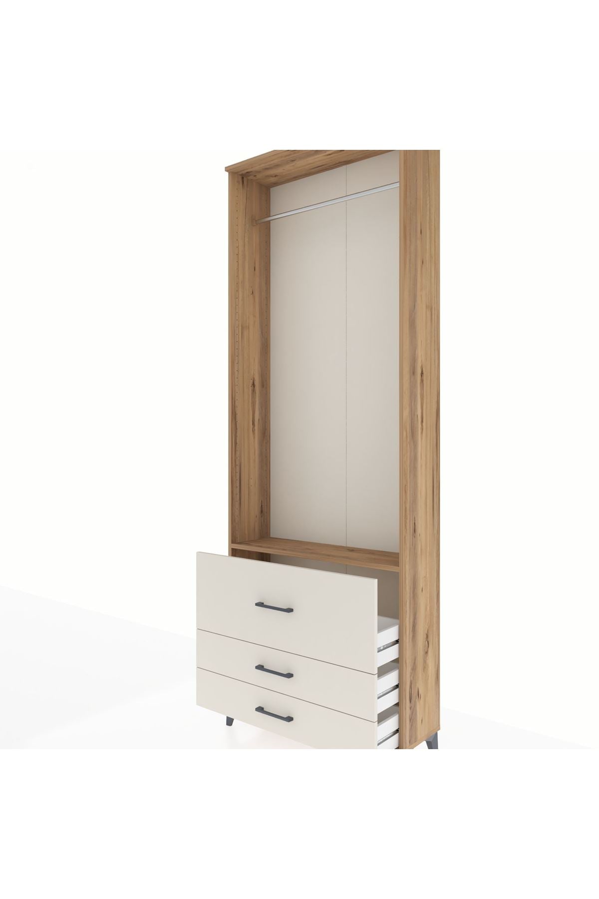 Arges Dolap Tek Raflı 3 Çekmeceli Tek Askılı 88x30x243 - S33M308V7A