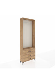 Arges Dolap Tek Raflı 3 Çekmeceli Tek Askılı 88x30x243 Çam-Çam