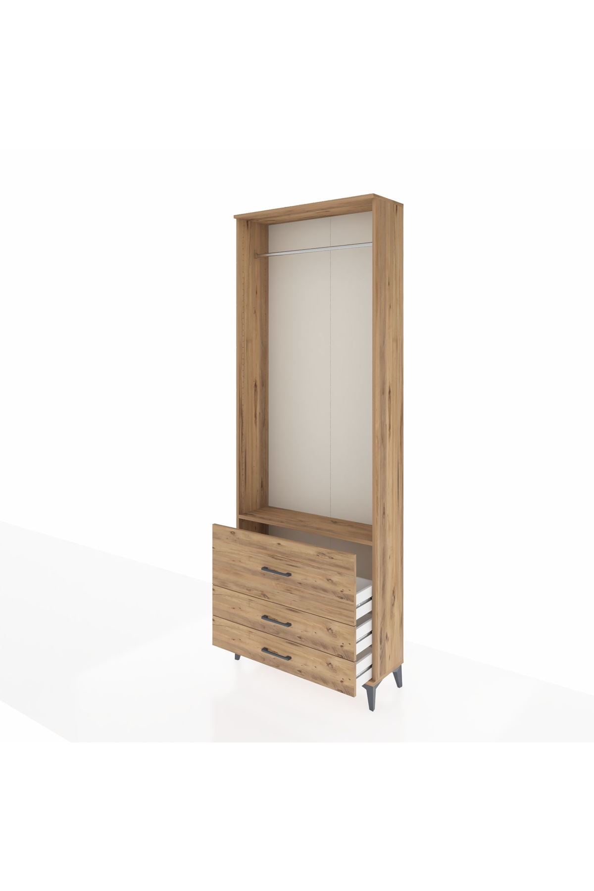 Arges Dolap Tek Raflı 3 Çekmeceli Tek Askılı 88x30x243 - S33M308V9A
