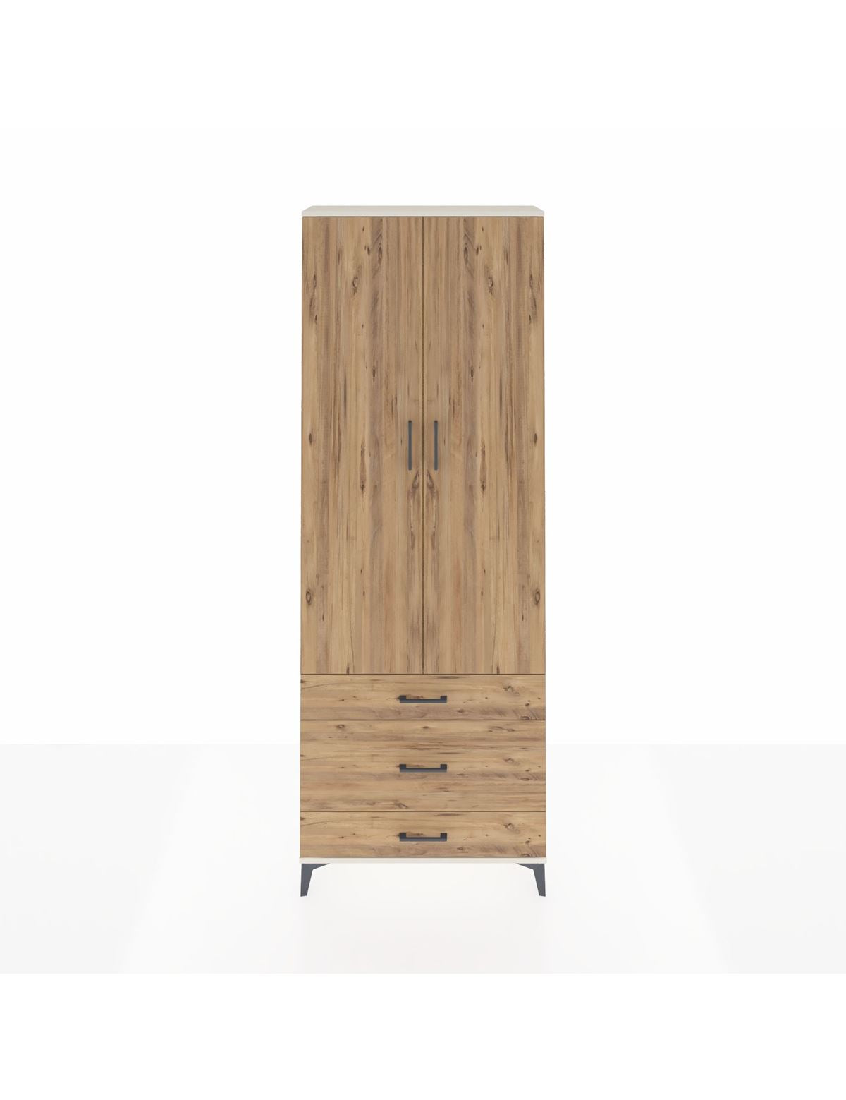 Arges Dolap Tek Raflı 3 Çekmeceli Tek Askılı 88x30x243 Aytaşı-Çam