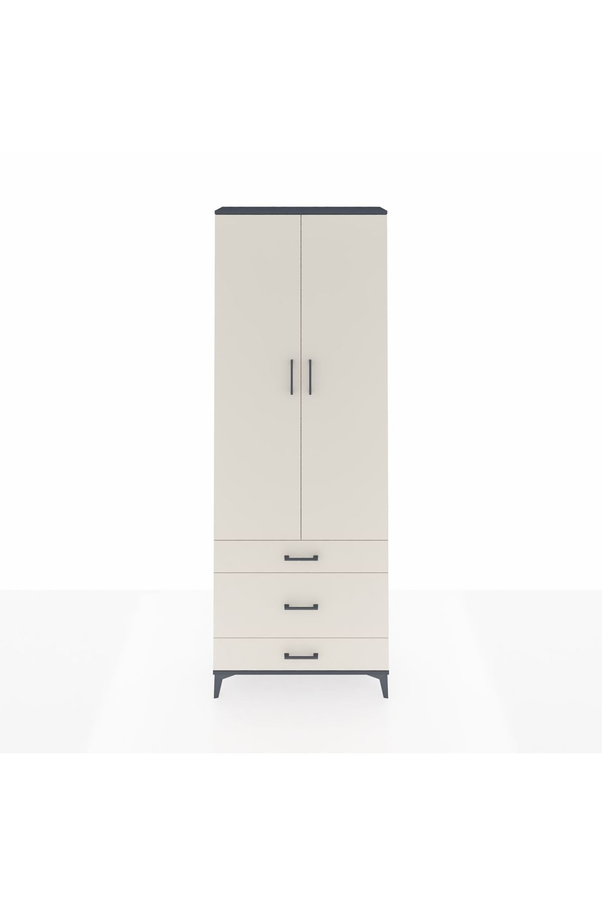 Arges Dolap Tek Raflı 3 Çekmeceli Tek Askılı 88x30x243 Antrasit-Aytaşı