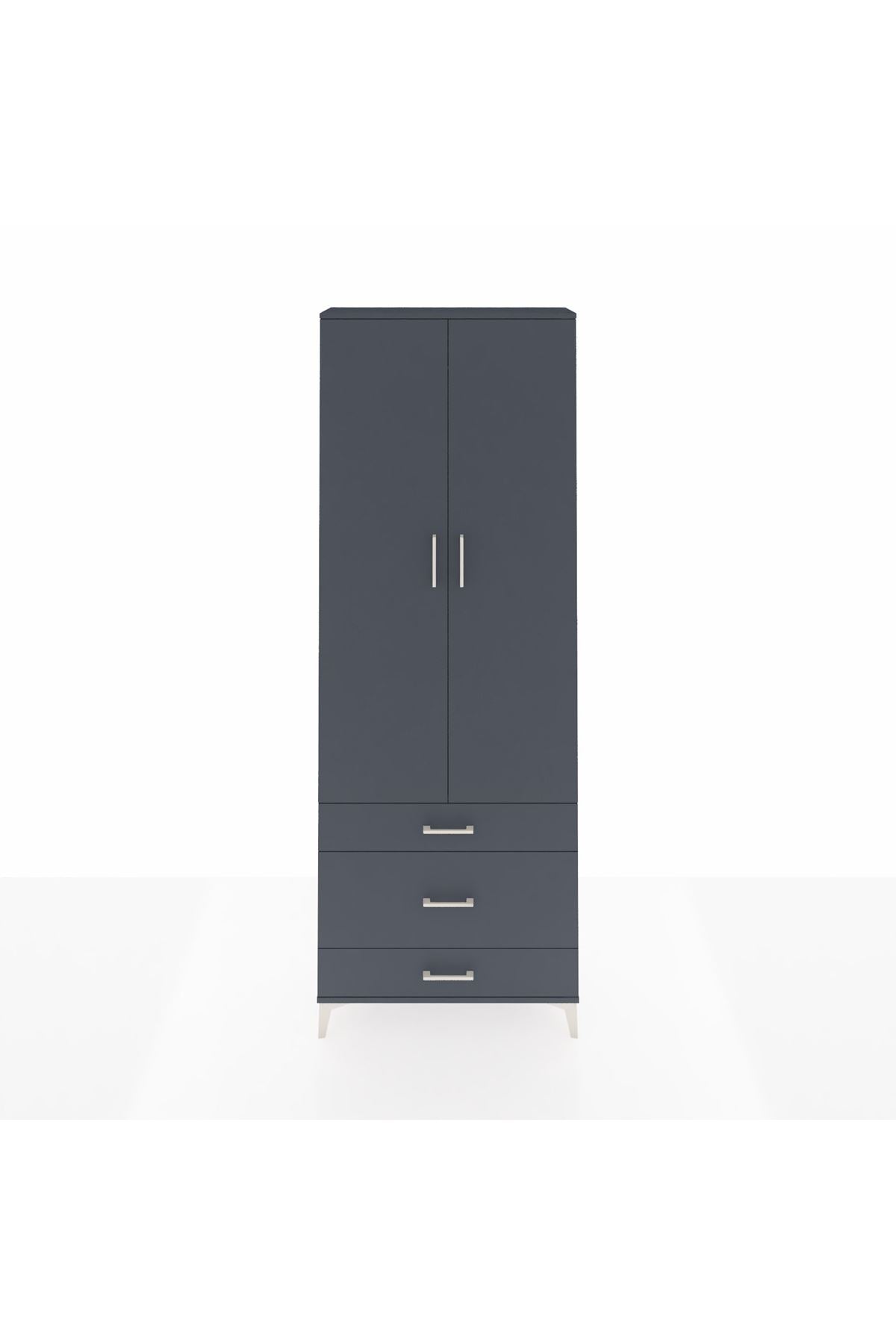 Arges Dolap Tek Raflı 3 Çekmeceli Tek Askılı 88x30x243 Antrasit-Antrasit