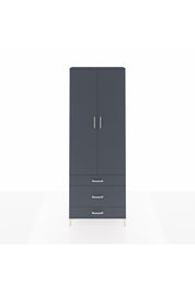 Arges Dolap Tek Raflı 3 Çekmeceli Tek Askılı 88x30x243 Antrasit-Antrasit