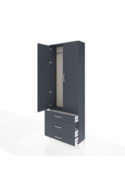 Arges Dolap Tek Raflı 3 Çekmeceli Tek Askılı 88x30x243 Antrasit-Antrasit