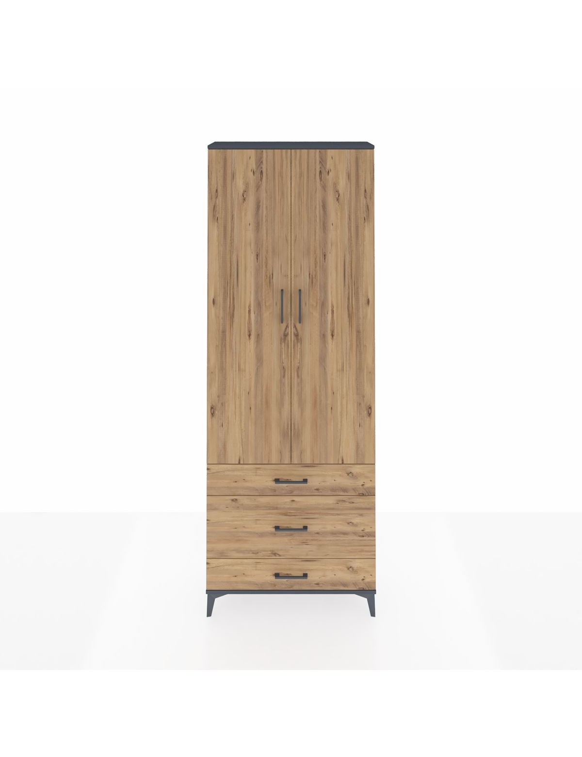 Arges Dolap Tek Raflı 3 Çekmeceli Tek Askılı 88x30x243 Antrasit-Çam