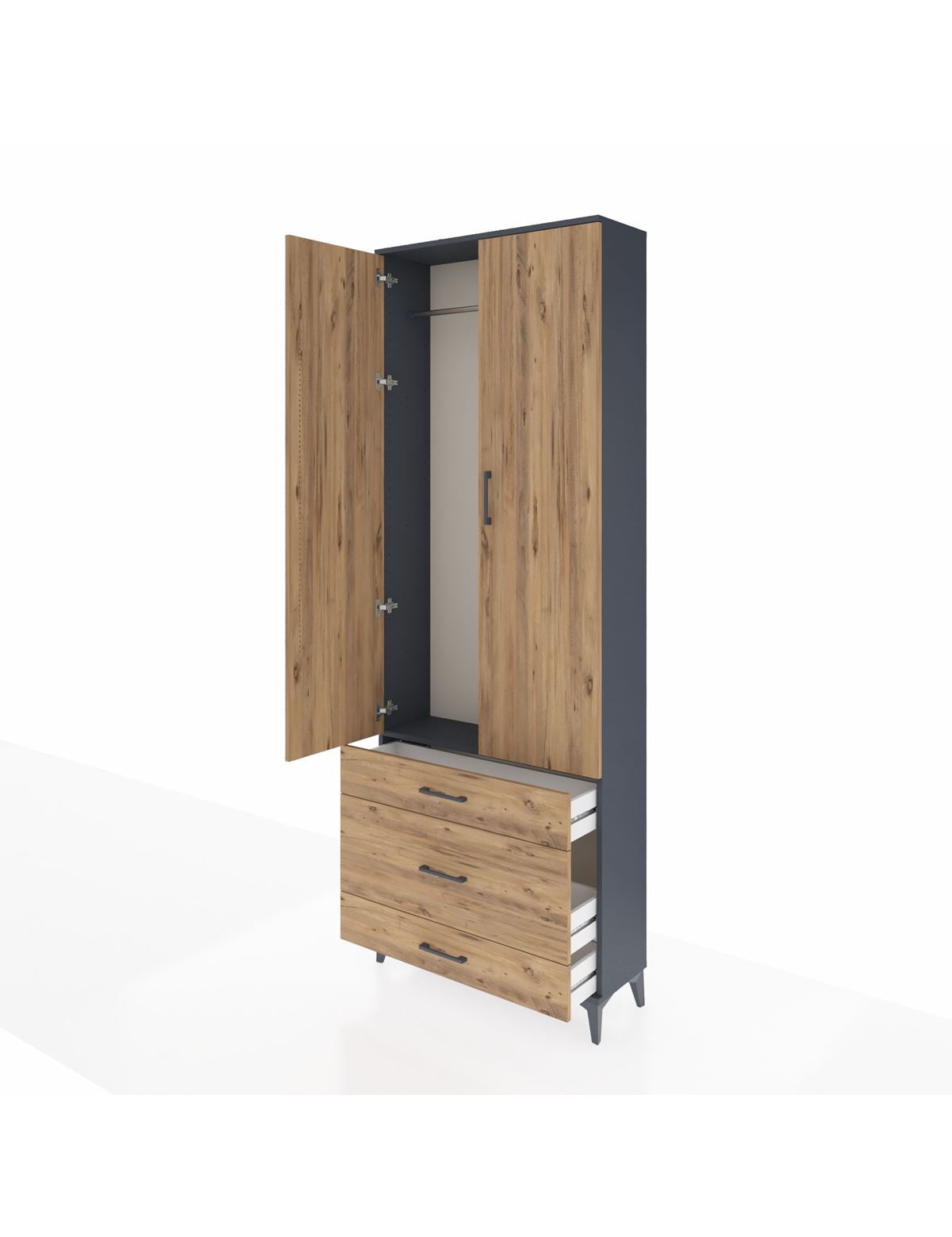 Arges Dolap Tek Raflı 3 Çekmeceli Tek Askılı 88x30x243 - S33M309V6A