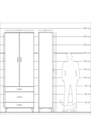 Arges Dolap Tek Raflı 3 Çekmeceli Tek Askılı 88x30x243 Çam-Antrasit