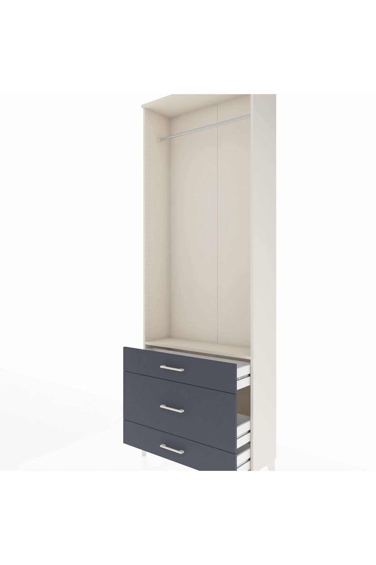 Arges Dolap Tek Raflı 3 Çekmeceli Tek Askılı 88x30x243 Aytaşı-Antrasit