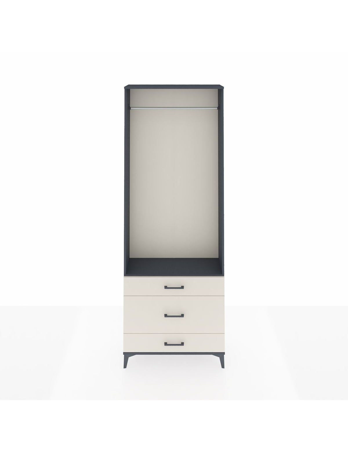 Arges Dolap Tek Raflı 3 Çekmeceli Tek Askılı 88x30x243 Antrasit-Aytaşı