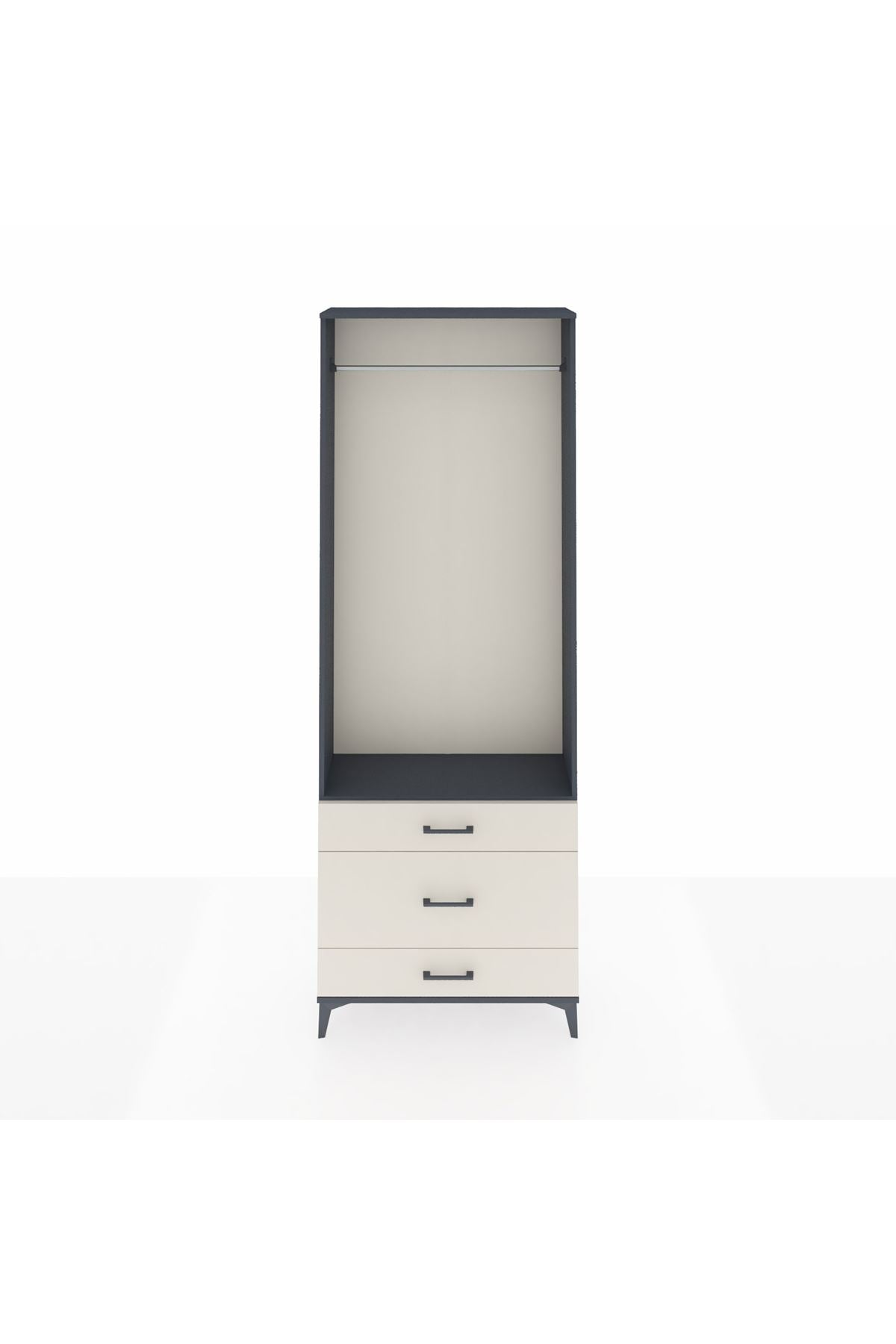 Arges Dolap Tek Raflı 3 Çekmeceli Tek Askılı 88x30x243 Antrasit-Aytaşı