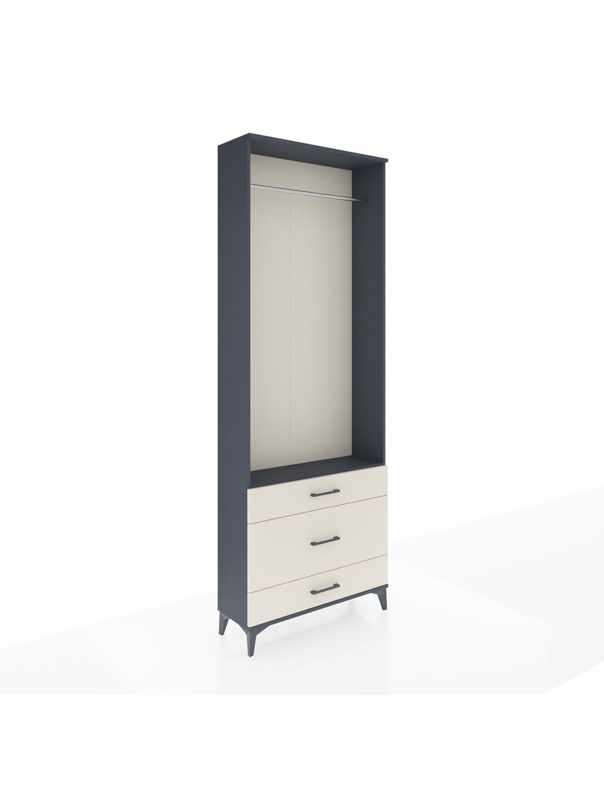 Arges Dolap Tek Raflı 3 Çekmeceli Tek Askılı 88x30x243 Antrasit-Aytaşı