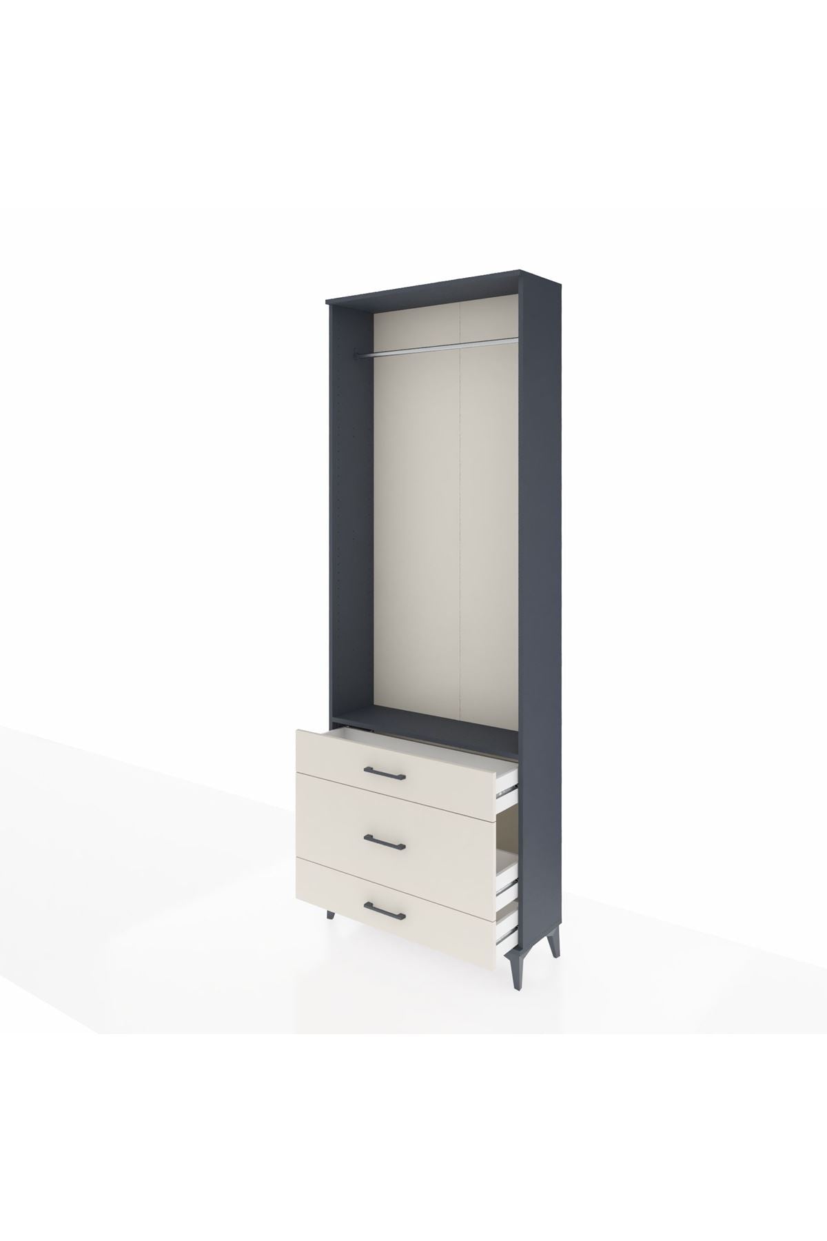 Arges Dolap Tek Raflı 3 Çekmeceli Tek Askılı 88x30x243 Antrasit-Aytaşı