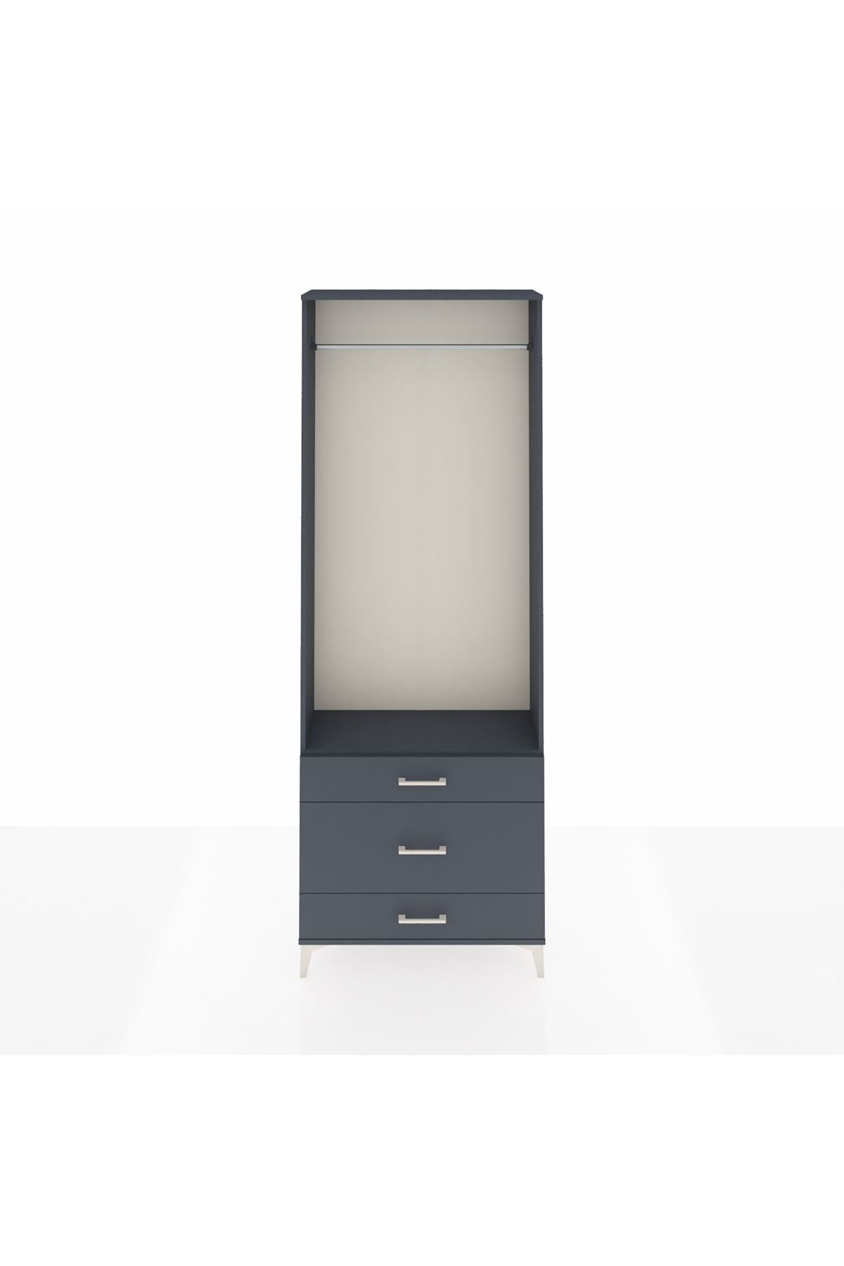 Arges Dolap Tek Raflı 3 Çekmeceli Tek Askılı 88x30x243 Antrasit-Antrasit