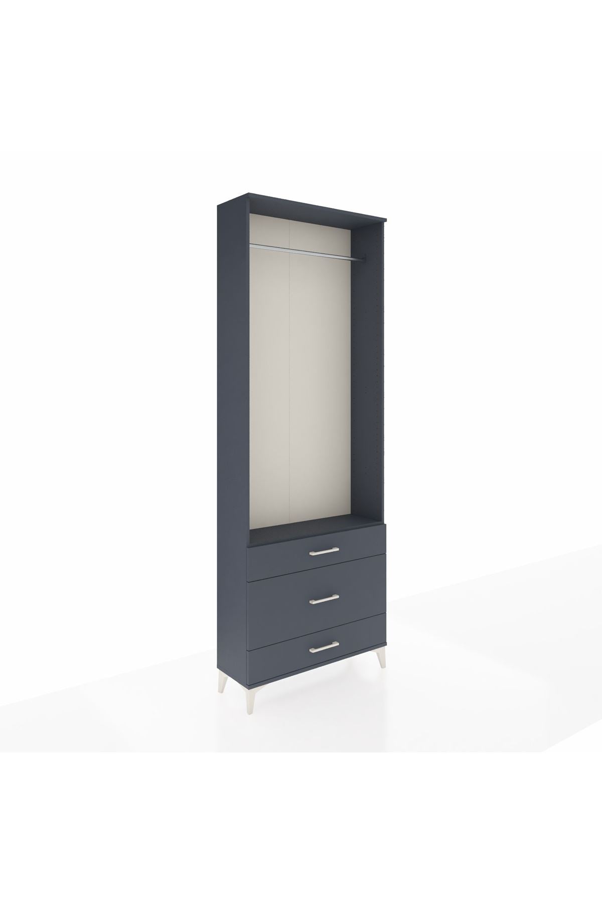 Arges Dolap Tek Raflı 3 Çekmeceli Tek Askılı 88x30x243 Antrasit-Antrasit