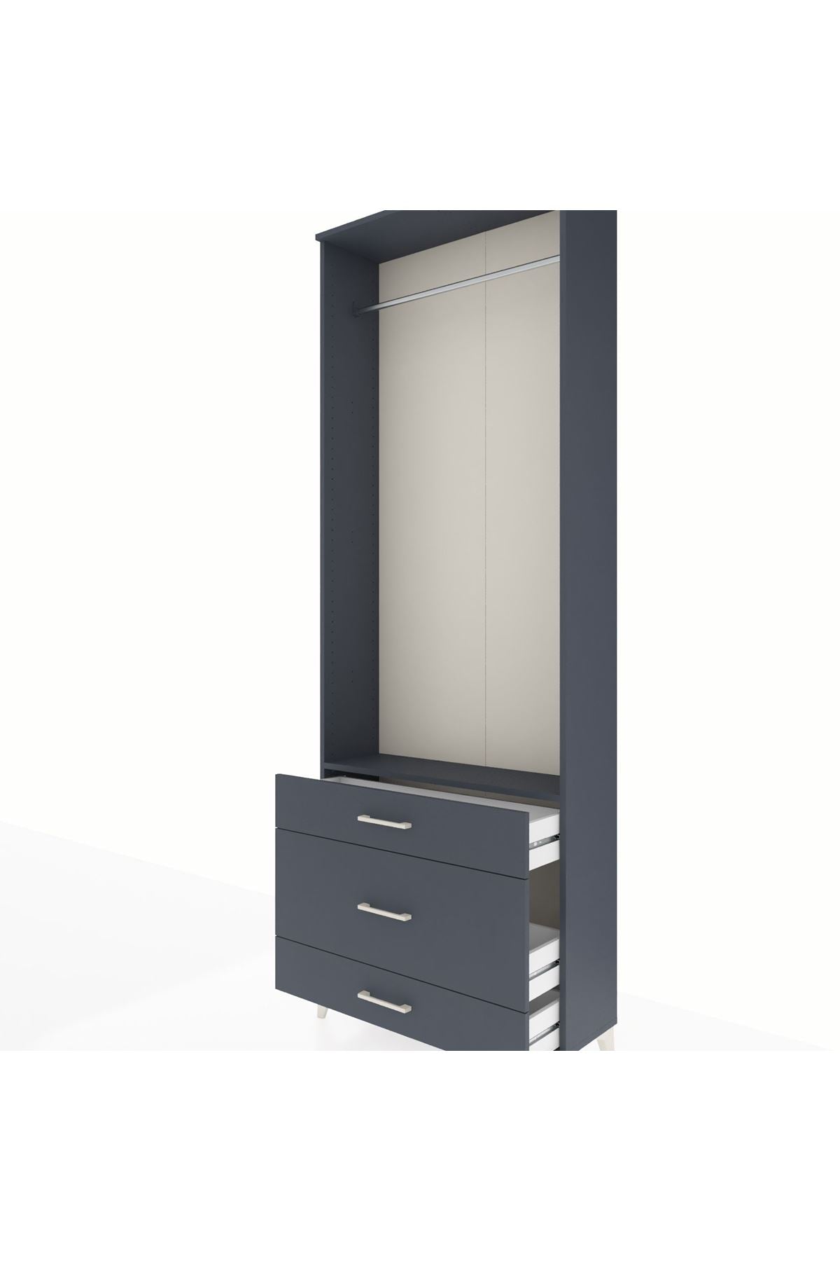 Arges Dolap Tek Raflı 3 Çekmeceli Tek Askılı 88x30x243 Antrasit-Antrasit